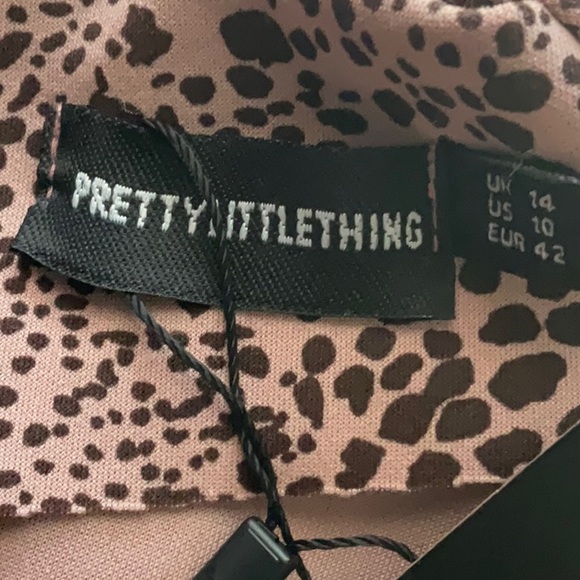 PrettyLittleThing Dusty Pink Dalmatian High Neck Frill Hem Bodycon Dress Size 10 - Picture 4 of 12